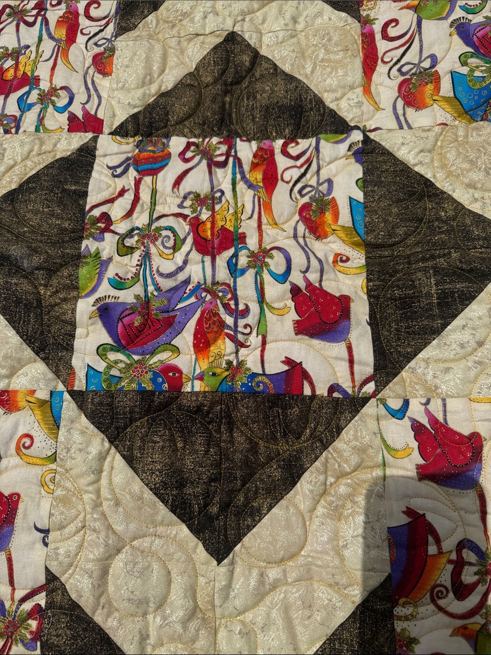 Partridge Floral Patchwork Quilt in Multicolor and Brown - Picture 2 of 3